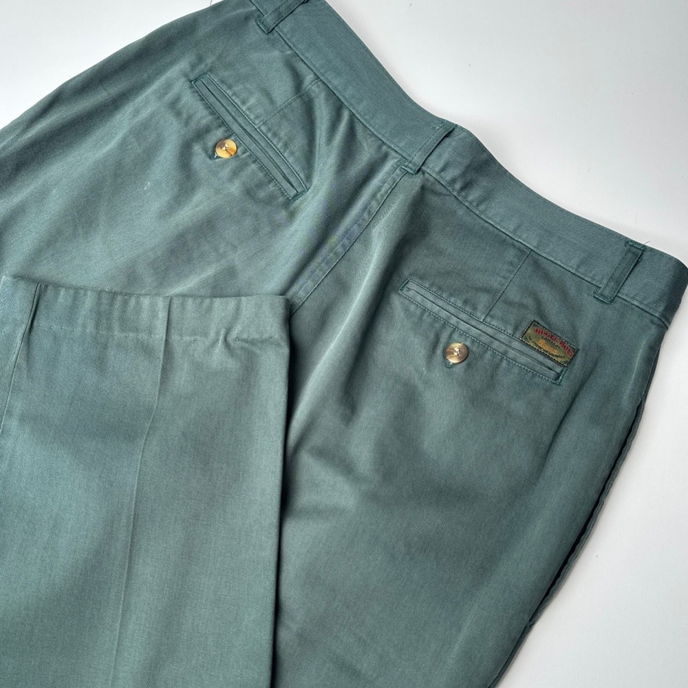 Bugle Boy Company Vintage Mens Pleated Chino Pants Forest Green 32x28 Cotton